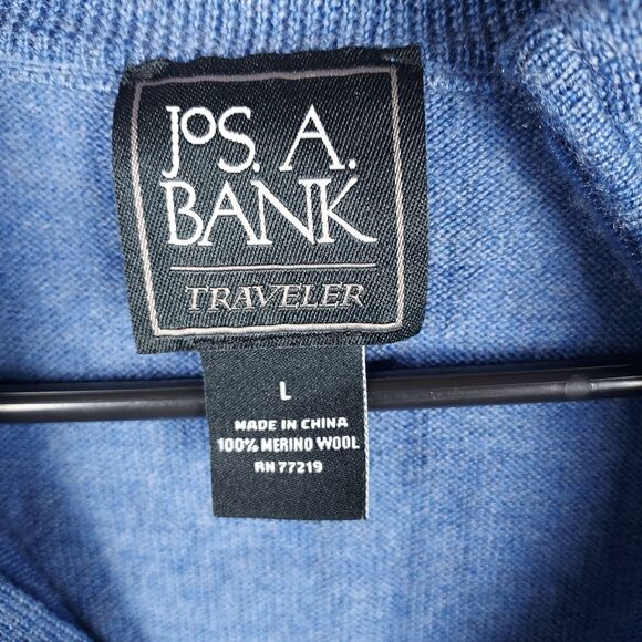 Jos A Bank Traveler Pullover Sweater L Blue 100% Merino Wool Quarter Zip - Picture 4 of 10